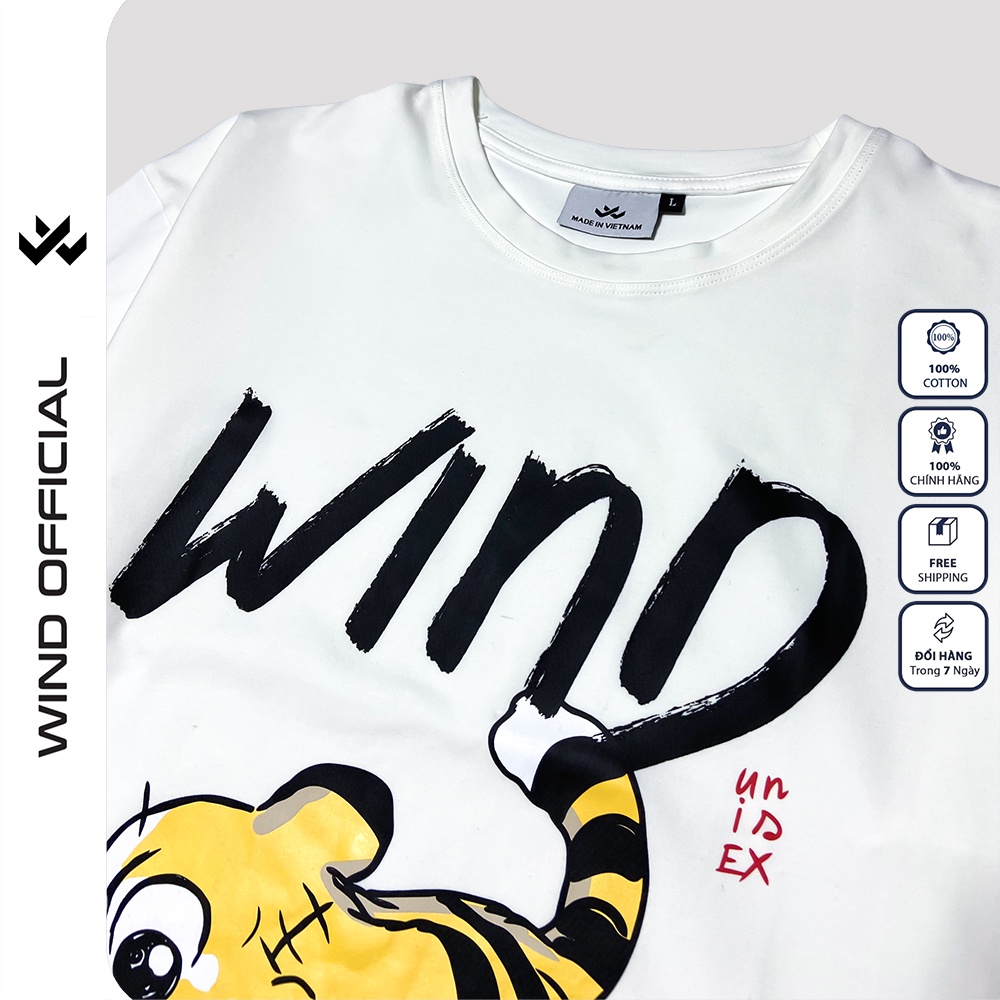 Áo thun tay lỡ unisex WIND 100% cotton phông form rộng Tết Con Hổ nam nữ oversize ulzzang