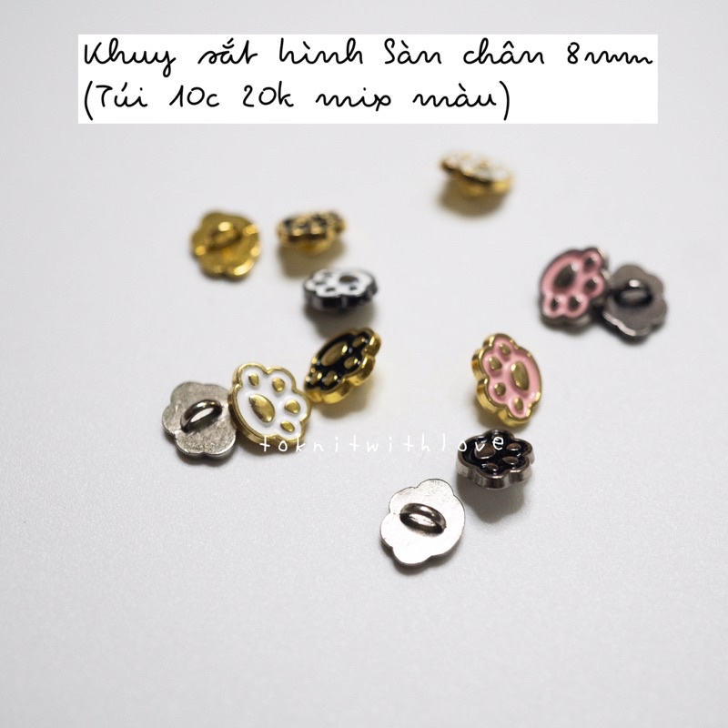 Khuy sắt hình bàn chân size 8mm (1 túi 10c mix màu)