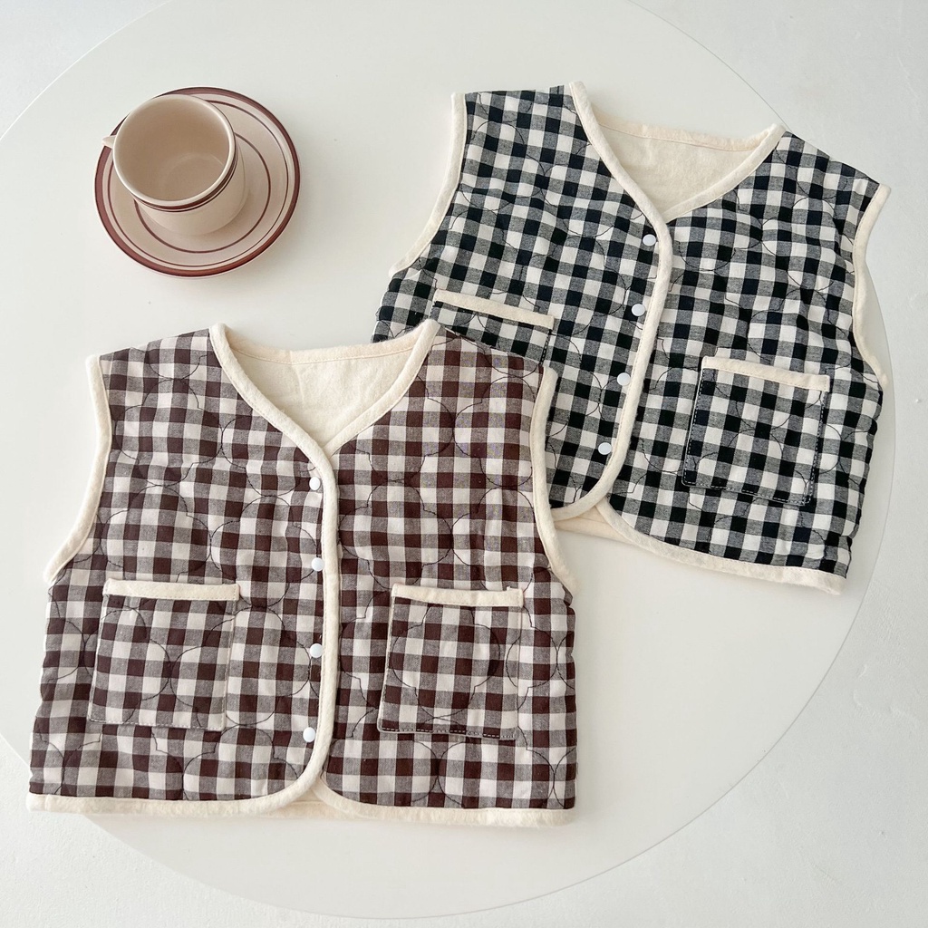 Áo Khoác Cardigan Không Tay Cổ Chữ v Màu Sắc Tương Phản Thời Trang Thu Đông Cho Bé