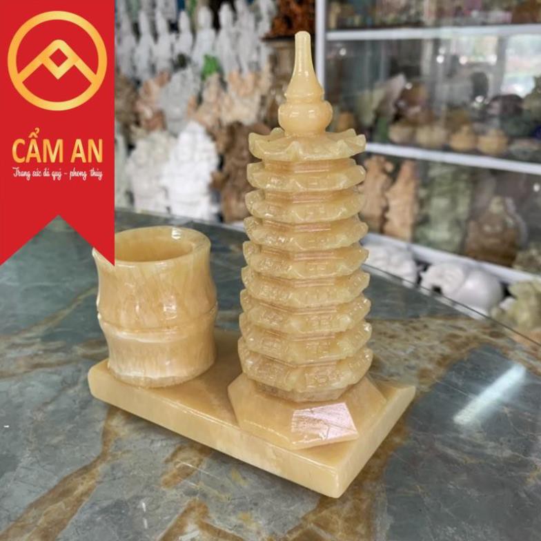 (Cực rẻ) Tháp Văn Xương Kèm Ống Bút Đá Ngọc Hoàng Long - cao 15cm