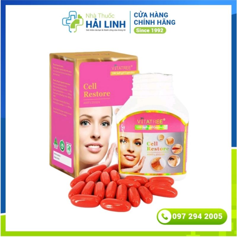 Viên uống Phục hồi Tế bào gốc VITATREE Cell Restore ⚡ Tặng quà ⚡ Hộp 100 Viên Giúp trắng sáng da, Thu nhỏ lỗ chân lông