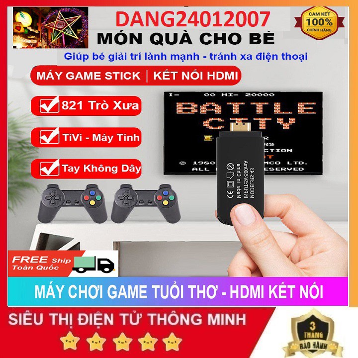 Máy Chơi Game 821 Trò Chơi Trẻ Em, Stick HDMI, Game 4 Nút Station, Tặng Thẻ Nhớ Kèm 2 Tay Cầm Không Dây