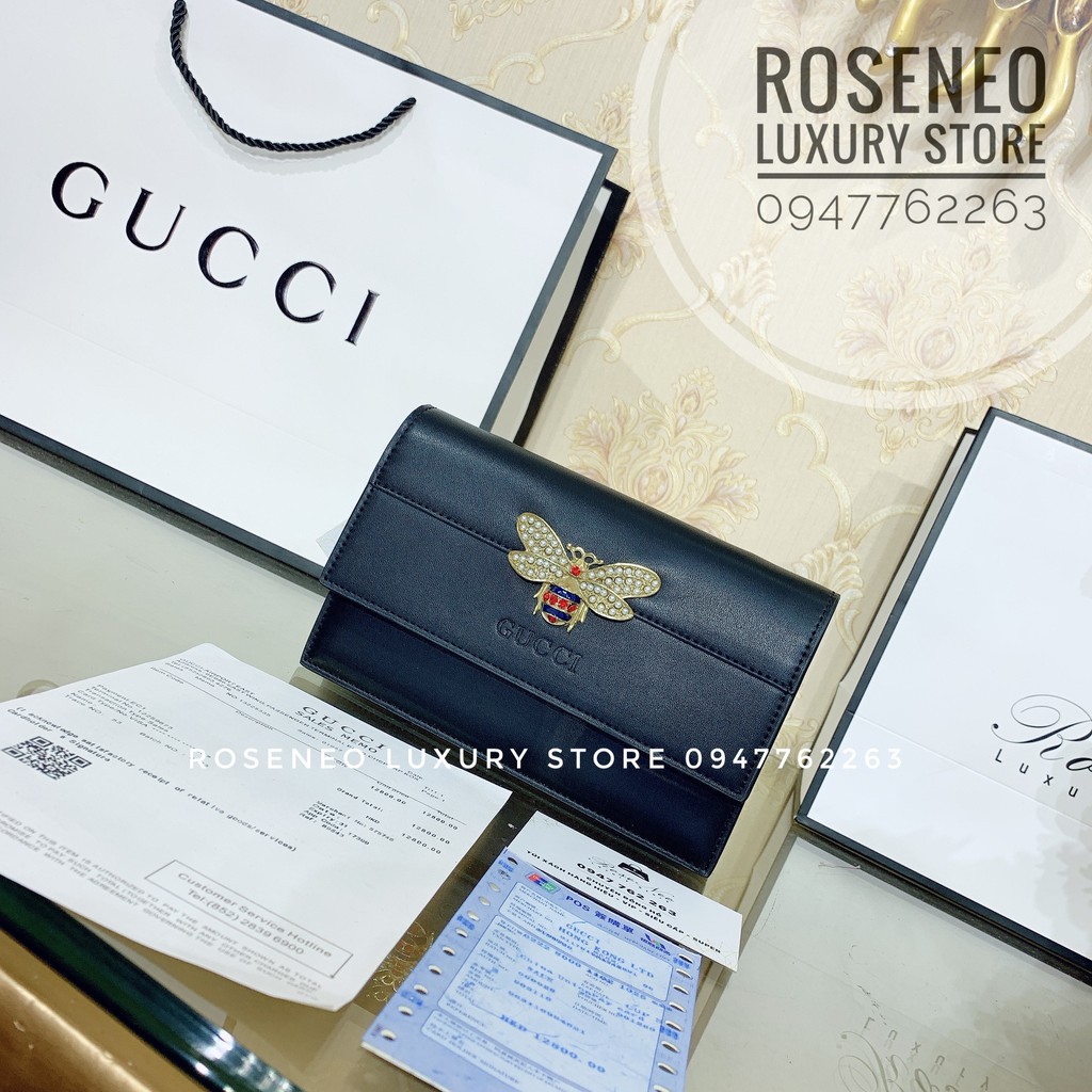 TÚI GUCCI Mini Box Queen margaret SUPER VIP!! fullbox, bill, card, túi vải GUCCI ONG màu đen