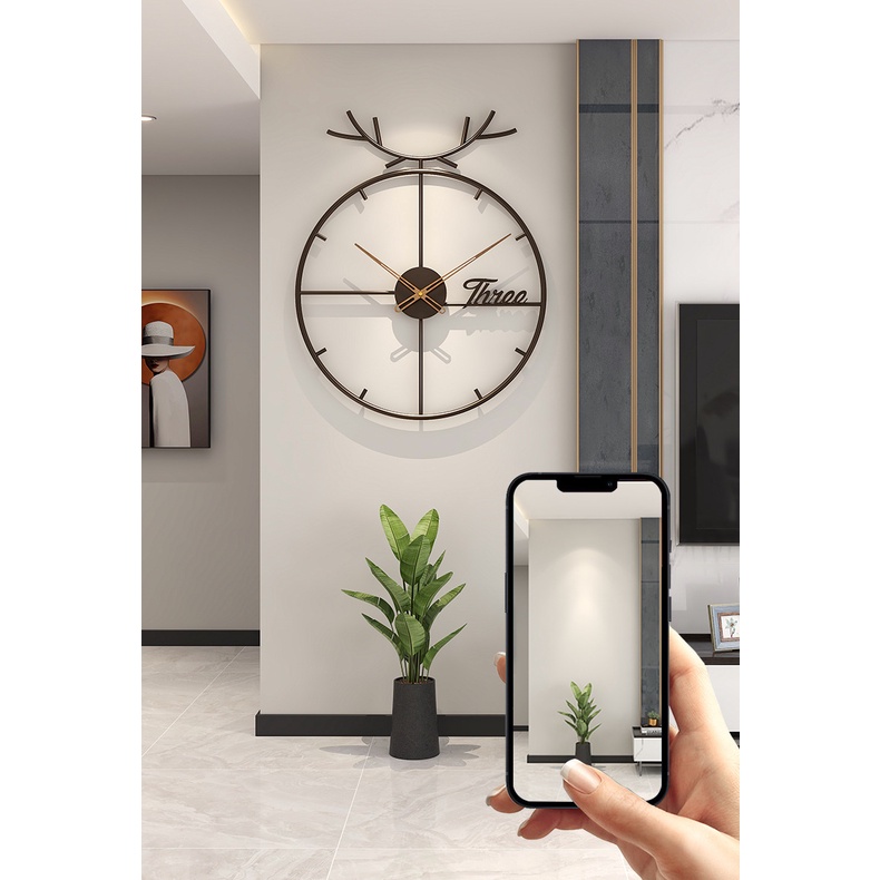 Đồng Hồ Treo Tường Hình Đầu Hươu Tròn Thiết Kế Đơn Giản Sáng Tạo Phong Cách Bắc Âu