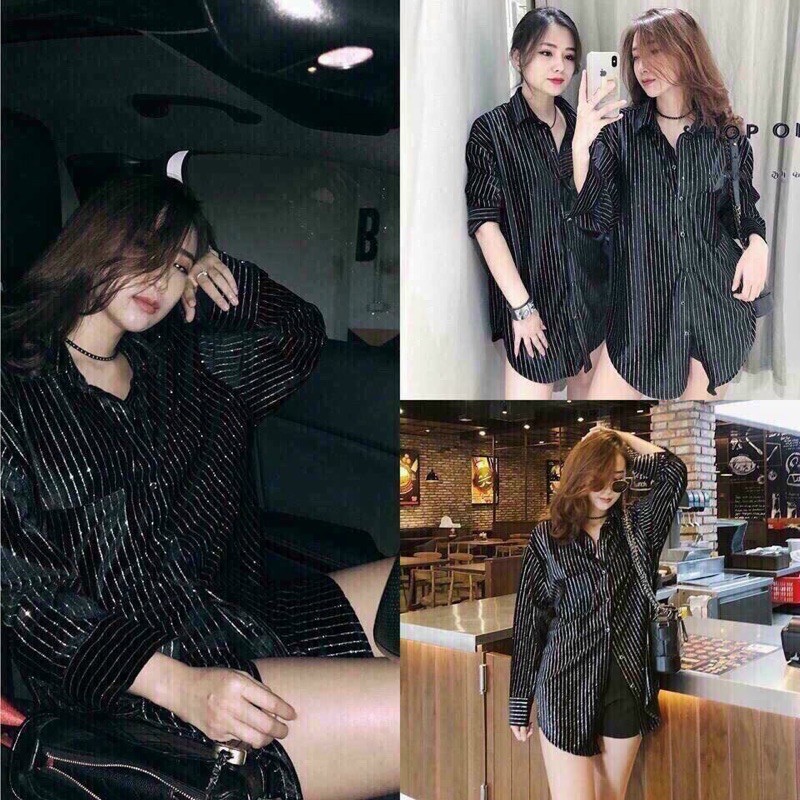 Áo sơ mi nhung QC form rộng giấu quần siêu hot