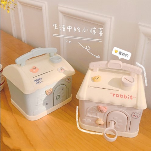 Két Sắt Mini Có Khóa Đựng Tiền Hình Ngôi Nhà Dễ Thương, Để Trang Trí Bàn Học, Bàn Làm Việc