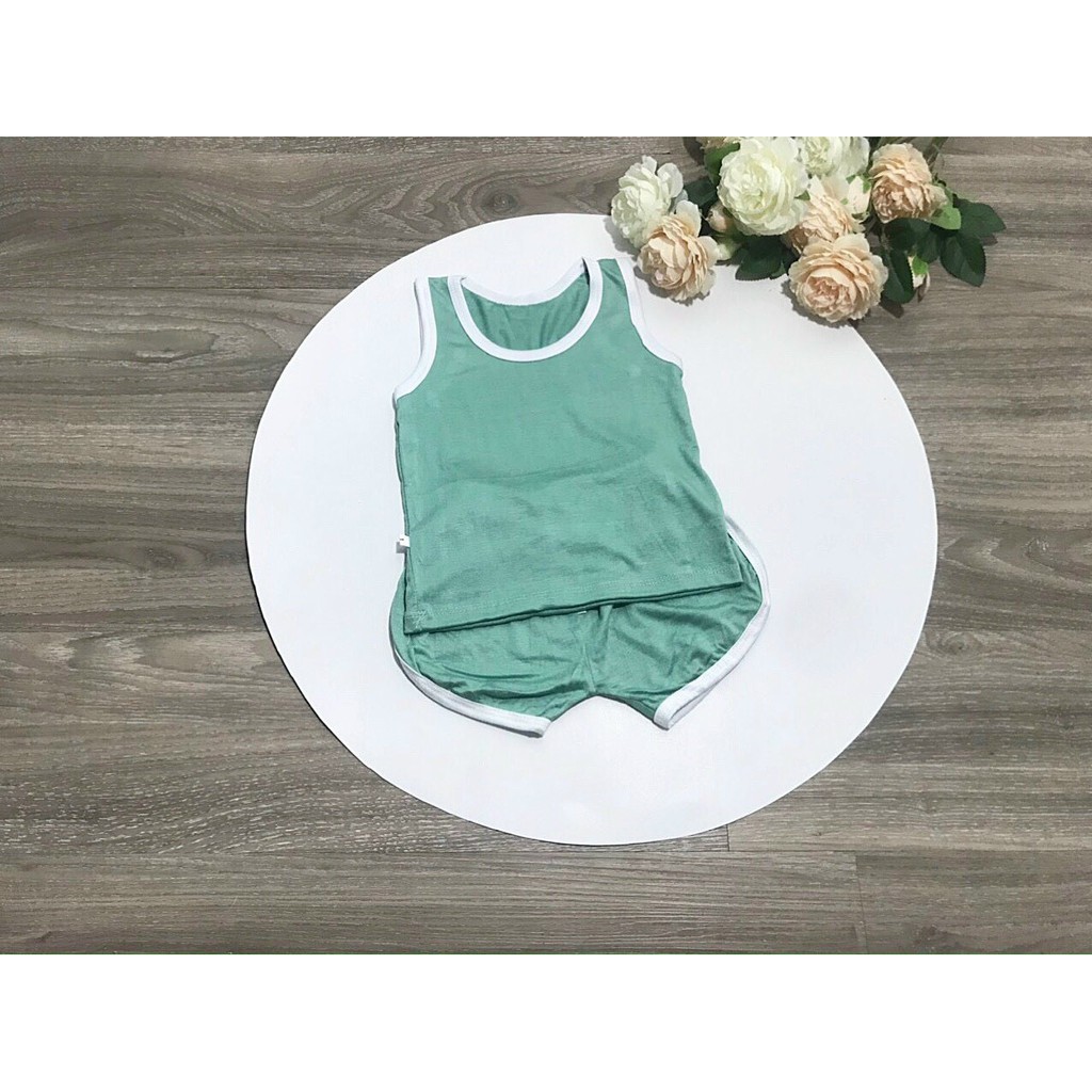 Bộ Ba Lỗ Thun Lạnh Minky Mom Màu Trơn Phối Viền Trắng Cho Bé 4-15Kg NamKidShop (QATE284)