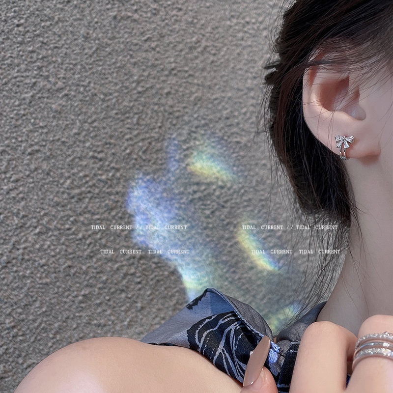 Khuyên Tai Đính Đá Zircon Hình Nơ Phong Cách Hàn Quốc Dành Cho Nữ