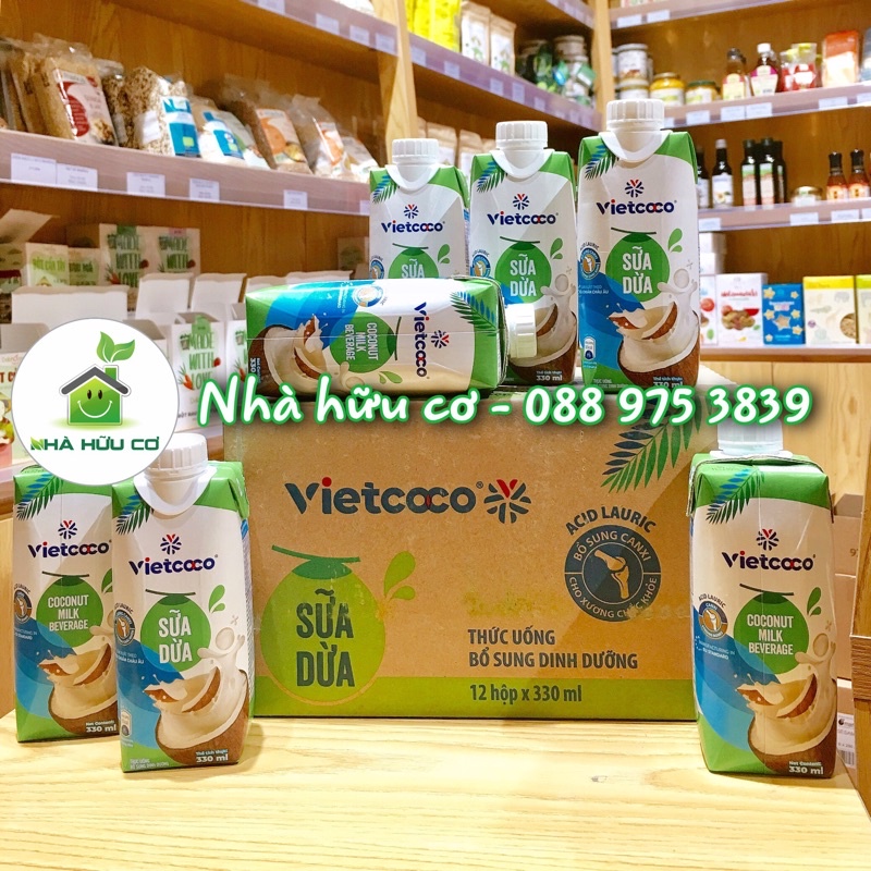 Thùng 12 hộp sữa dừa hữu cơ Vietcoco 330ml / Sữa dừa nguyên chất Vietcoco - Hạn sử dụng: 3/2023