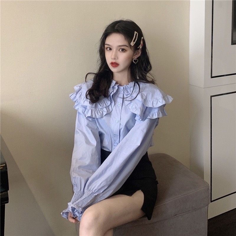 Áo Sơ Mi Bánh Bèo Chun Tay Hot Girl Bèo Cổ Lưng Vuông Cực Xinh, Áo Tiểu Thư Bèo Cổ Ulzzang Hàn Quốc | BigBuy360 - bigbuy360.vn