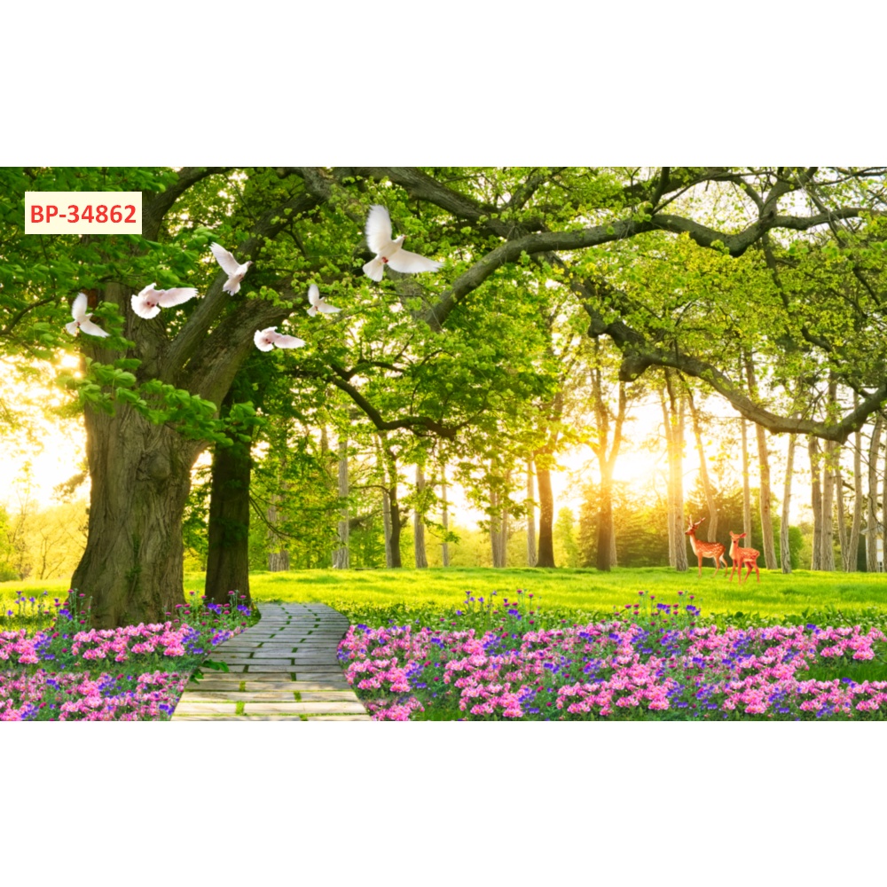 Tranh dán tường 3dphong cảnh thiên nhiên rực rỡ keo dán sẵn