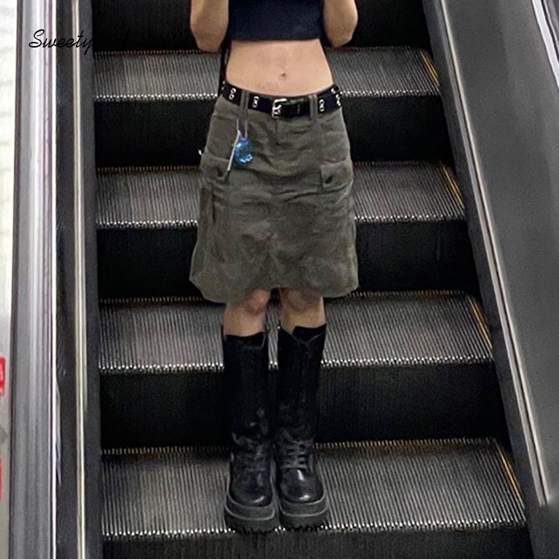 Chân Váy Midi Lưng Thấp Màu Trơn Dáng Rộng Thời Trang 2022 Cho Nữ