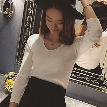 Áo Len Tay Dài Cổ Chữ V Màu Sắc Đơn Giản Thời Trang Cho Nữ