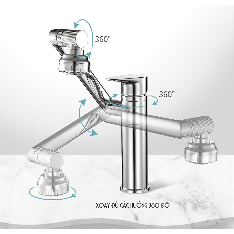 Vòi Chậu Rửa ,Chậu Lavabo Xoay 1080 Độ Tặng 2 Dây Dẫn 60cm