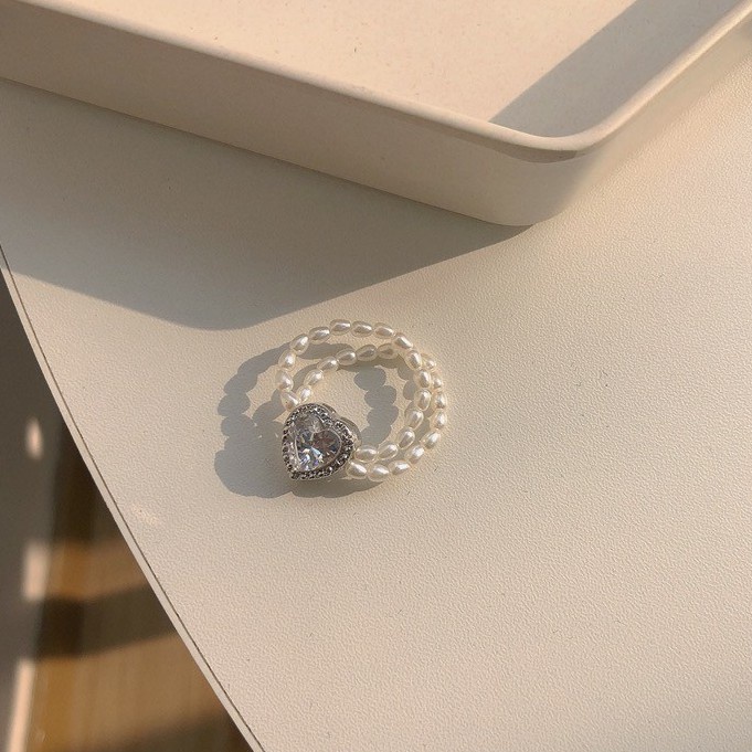 Nhẫn Hai Lớp Đính Ngọc Trai Màu Đen Hình Quả Đào Dễ Điều Chỉnh Cho Nữ