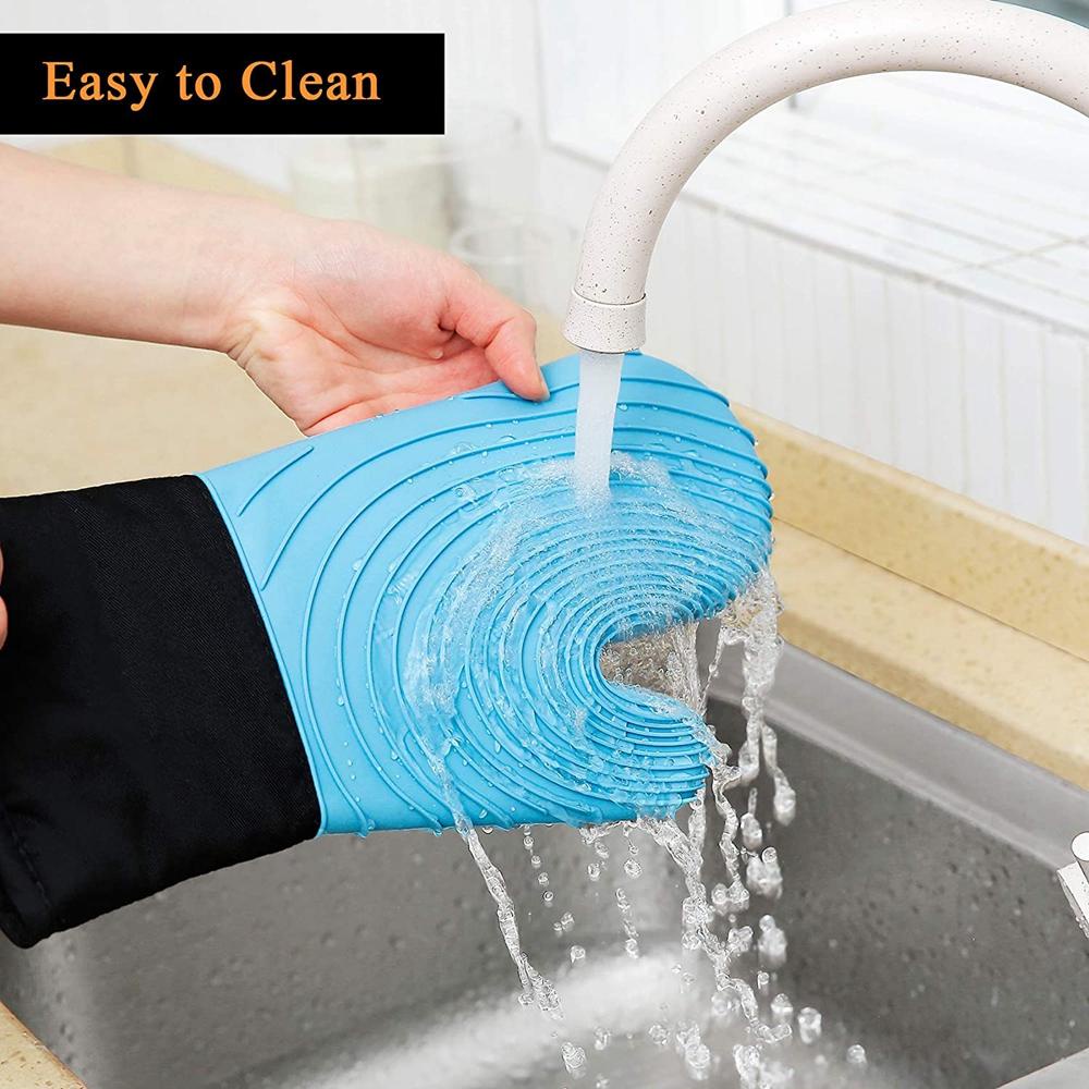 Găng Tay Nướng BBQ Bằng Silicone Kèm Miếng Lót Chần Bông Siêu Dài Tiện Lợi Dành Cho Nhà Bếp