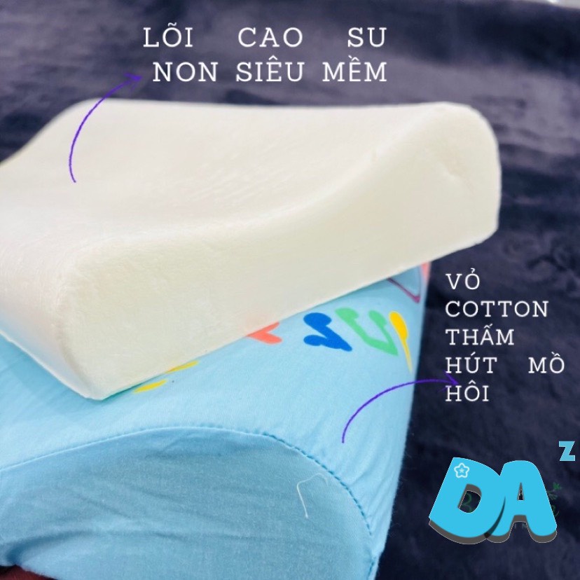 Gối nằm cho bé, Gối cao su non dành riêng cho trẻ bề mặt cotton 100% thấm hút tốt.