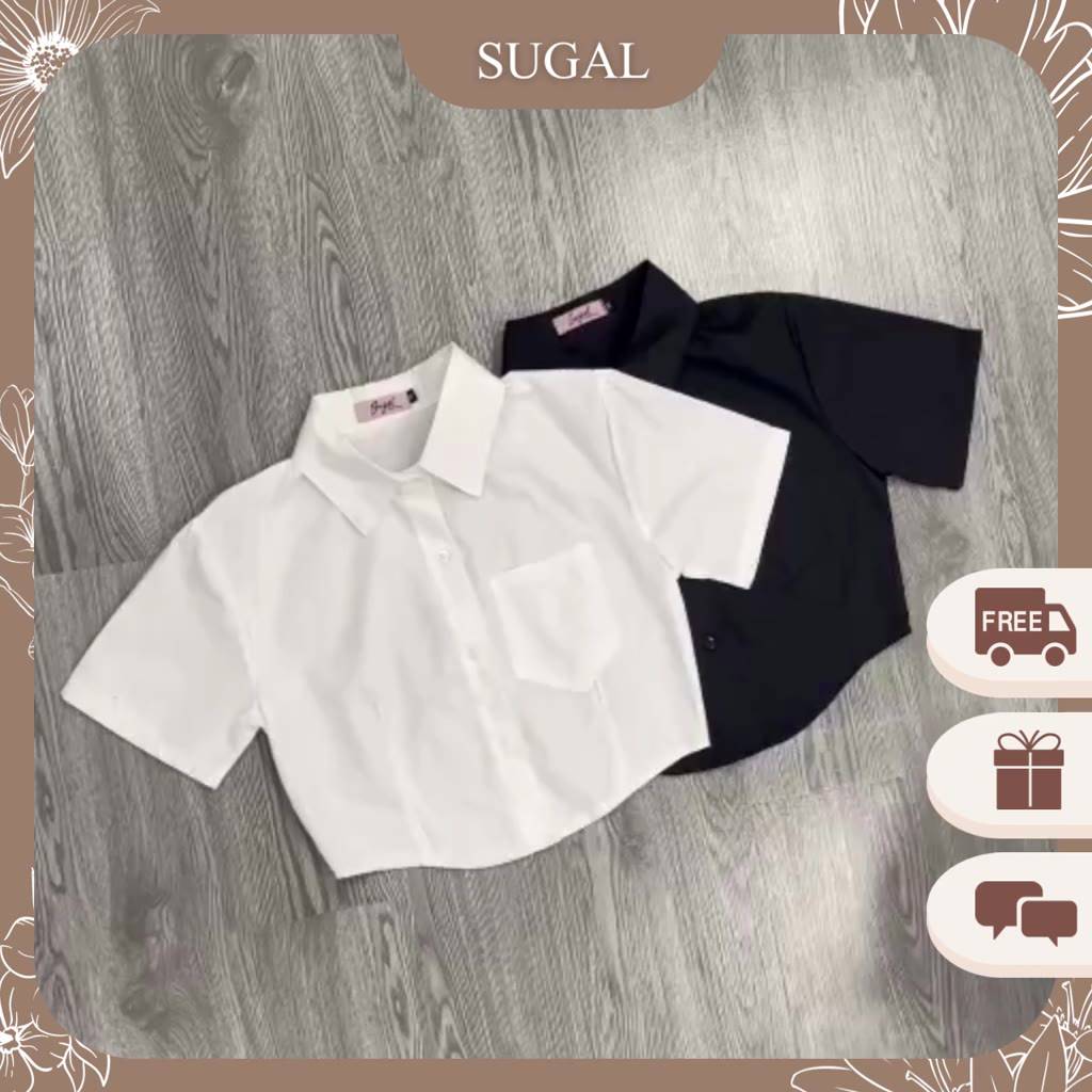 Áo Sơ Mi Croptop Nữ Ngắn Tay Phối Túi Ngực Thời Trang Sugal SO MI NU 009V2 | BigBuy360 - bigbuy360.vn