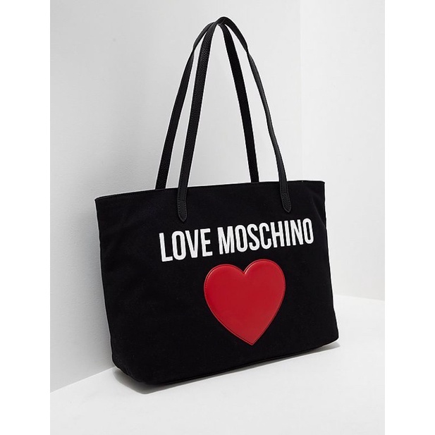 TNS-Túi tote canvas vừa laptop khoá kéo miệng túi siêu trendy Moz shopper bag-màu trắng và đen logo trái tim nổi bật