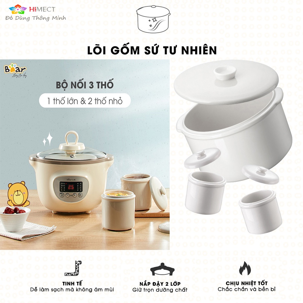 Nồi Nấu Cháo Cho Bé, Nồi Nấu Chậm Bear 1.6 Lít Ninh Hầm Cách Thủy Đa Năng Cao Cấp Sube002-Himect