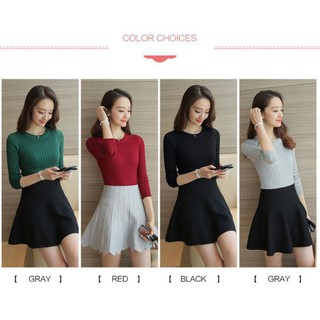 Áo len len mỏng tay dài cổ tròn