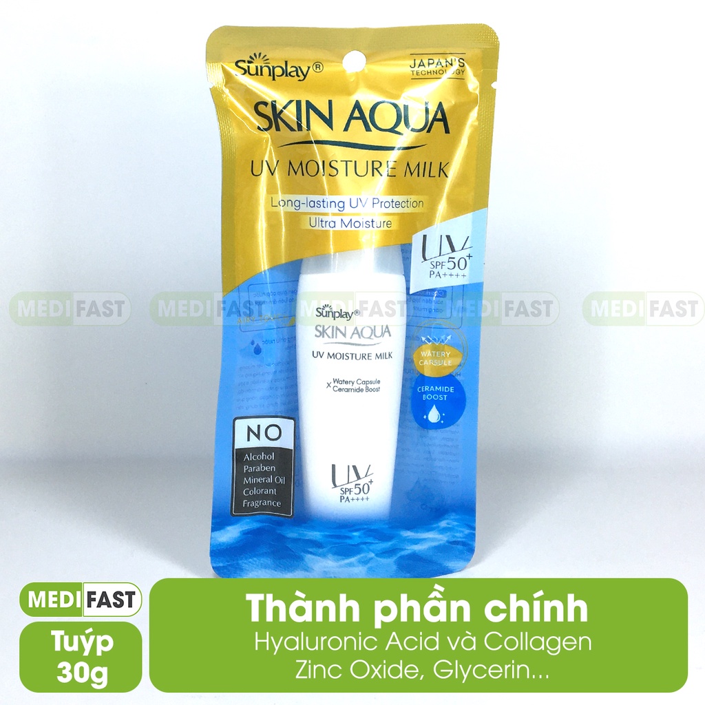 Sữa chống nắng Sunplay Skin Aqua - Tuýp 30g - chống nắng tiện lợi đi du lịch, dưỡng ẩm, làm lớp nền lót trang điểm
