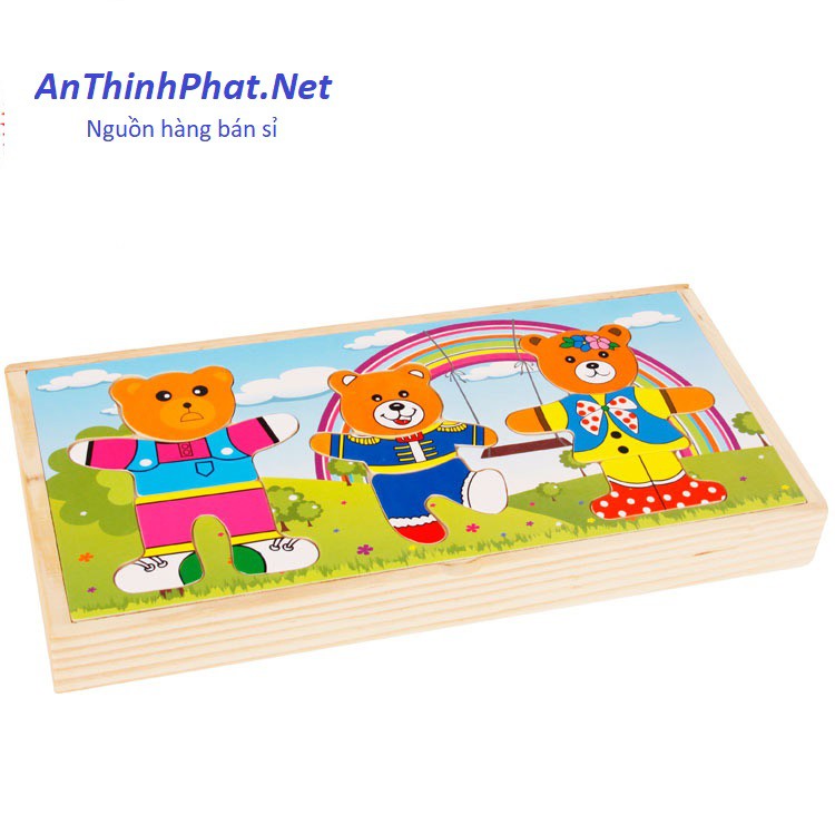 Bộ đồ chơi gỗ ghép hình gia đình gấu