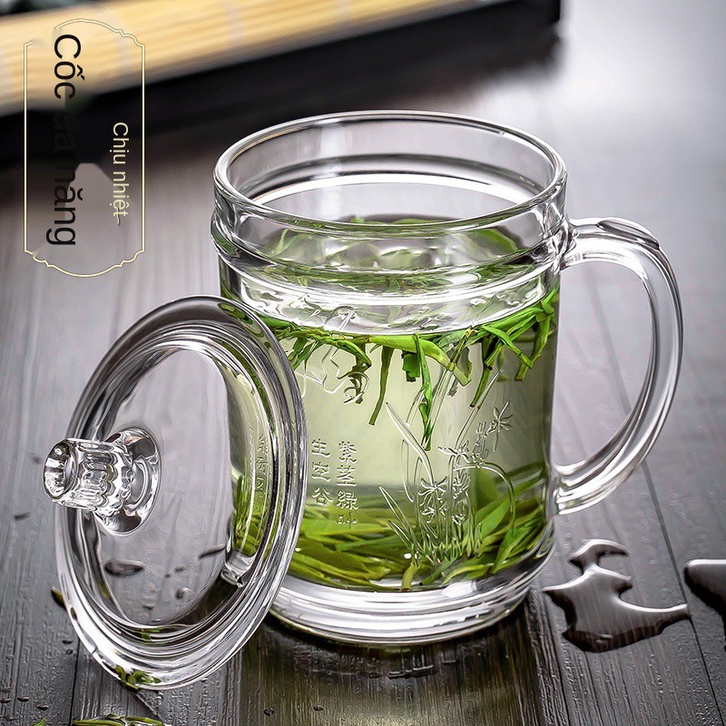 Thủy Tinh Chịu Nhiệt Hộ Gia Đình Dày Với Cốc Nước Công Suất Lớn Có Nắp Đậy Của Nam Giới Tách Trà Chai Nước Trong Suốt
