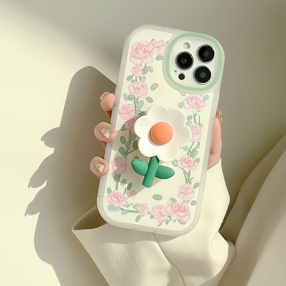 Ốp Điện Thoại TPU Mềm Chống Sốc Chống Dơ In Họa Tiết Hoa Hồng 3D Có Giá Đỡ Cho IPhone 14 13 12 11 Pro Max XS XR 8 7 Plus