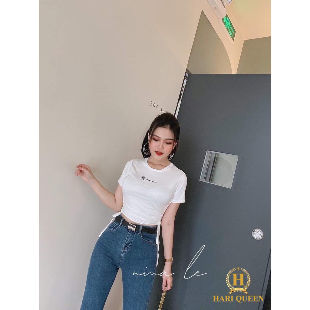 [Mã FAMAYWA giảm 10K đơn 50K] Áo croptop rúm eo thêu chữ Beautiful HARI0320