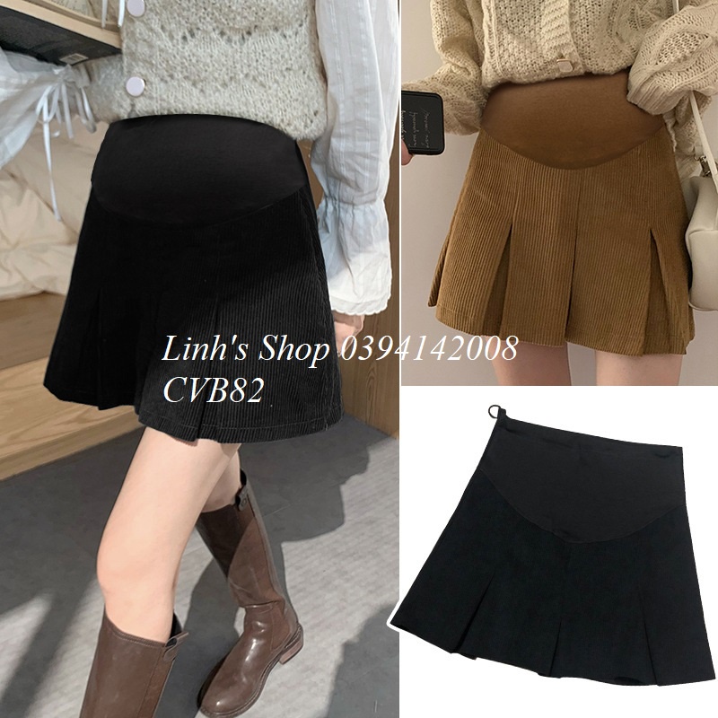 Chân Váy Bầu Xếp Ly DẠ CAO CẤP Ngắn Xinh Có Quần Trong CVB82