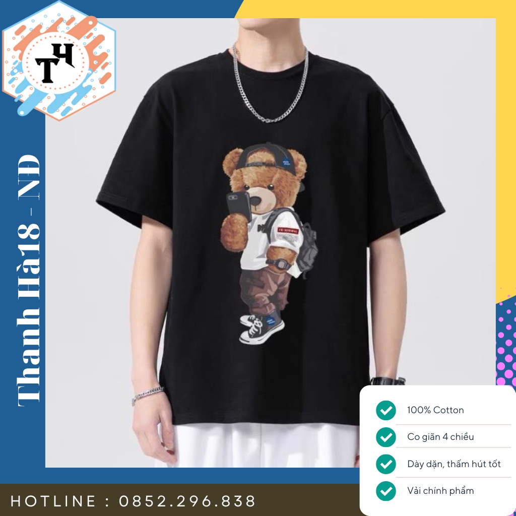 Áo phông Unisex hình Gấu, áo thun form rộng phong cách Hàn Quốc.