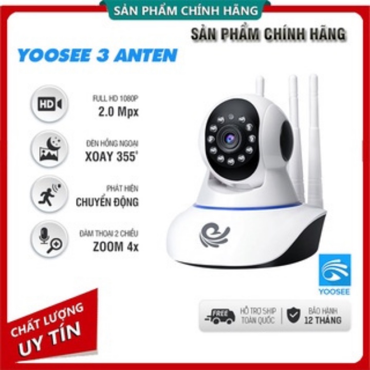 [FREESHIP]Camera Wifi 3 Anten Yoosee I YS-1021- Camera Trong Nhà YS-1021 Xoay Theo Chuyển Động 360