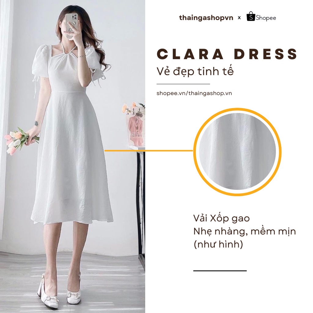 Đầm Dự Tiệc Cổ Yếm Tay Phồng Cột Nơ Dáng Dài Vải Xốp Gao Mặc Đi Tiệc, Mặc Đi Chơi Thaingashop D0553