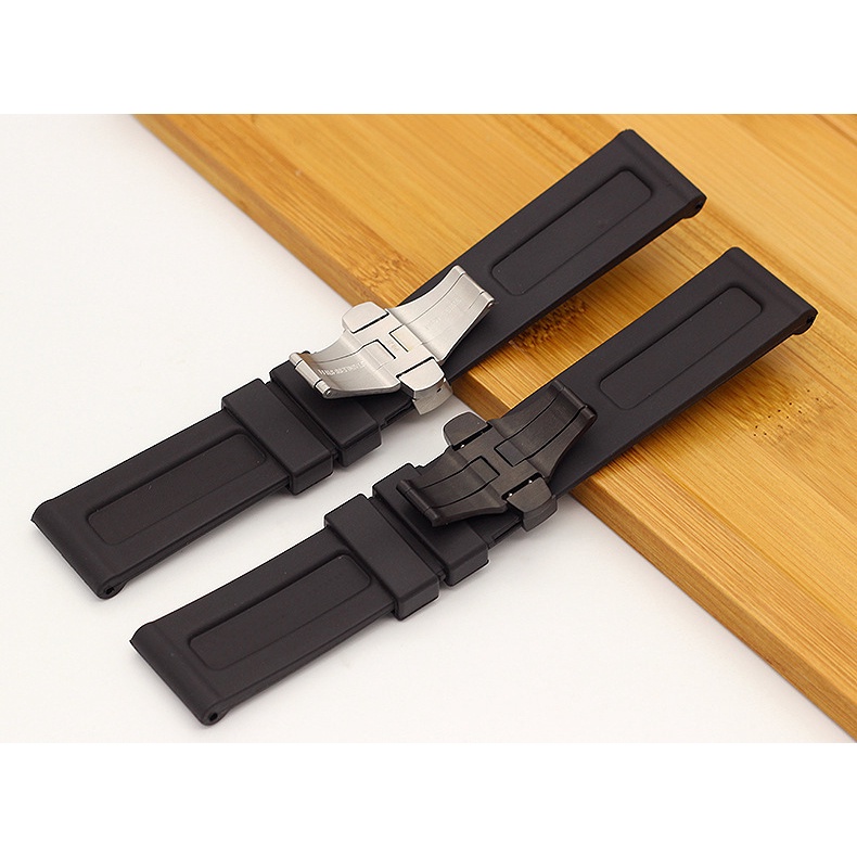 PANERAI Dây Đeo Đồng Hồ Bằng Cao Su Silicon Mềm 24mm Màu Đen Khóa Bướm Cho PAM111/441