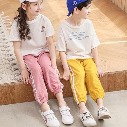 Quần Jogger Kẻ Sọc Chất Liệu Cotton Cho Bé Trai 1-12 Tuổi Chống Muỗi