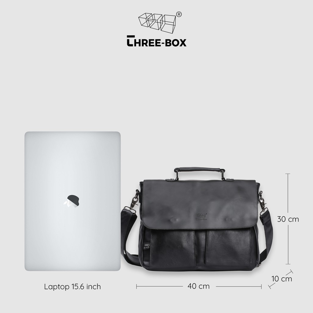 Túi xách da công sở THREE-BOX BRAND ®, đựng vừa laptop 15.6 inch - Polite Office Bag 2022