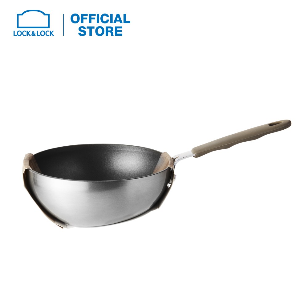 [Mã LIFEHL3 giảm 8% đơn 250K] Chảo Wok Lock&amp;Lock Handycook có tay cầm 15.5cm - Màu xám LHD1165