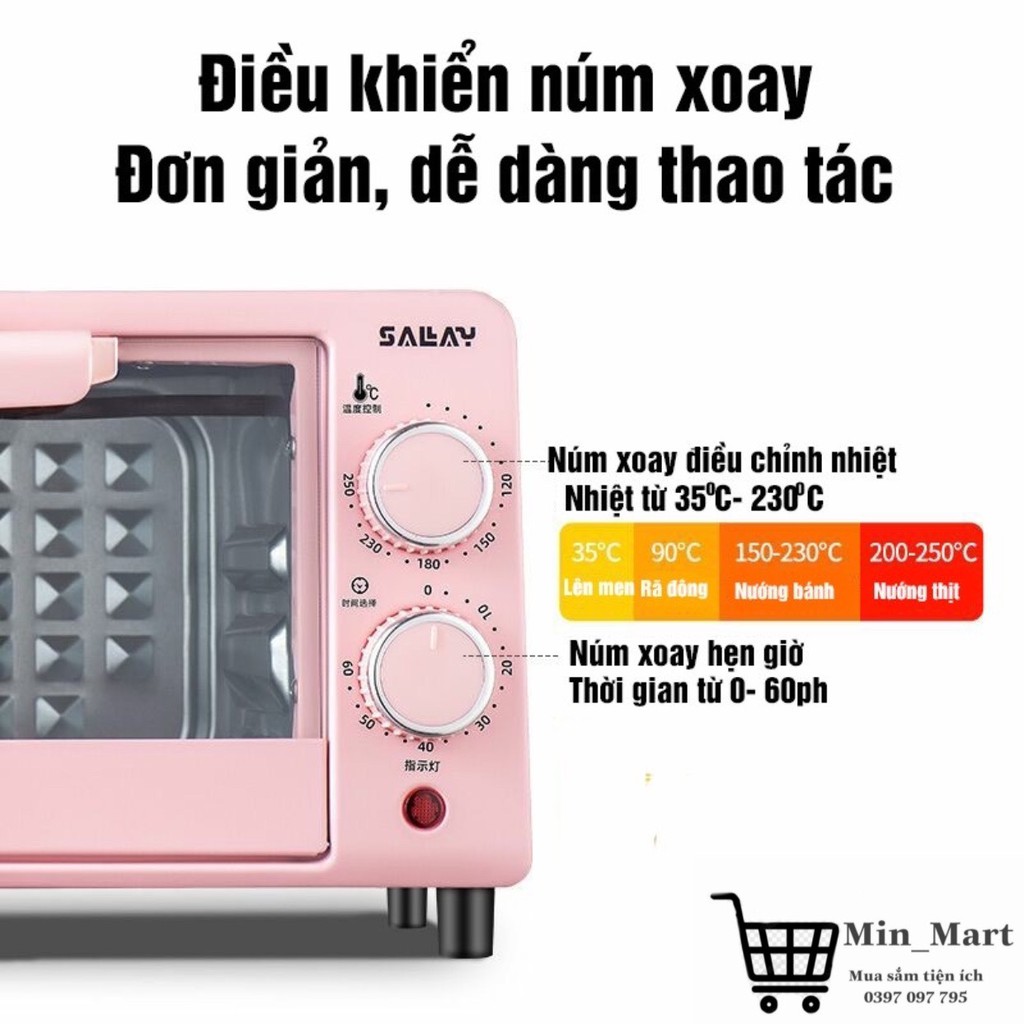 Lò Nướng Điện Mini Mizae Đa Năng Dung Tích 12L, Lò Nướng Thiết Kế Nhỏ Gọn, Siêu Xinh - Có bảo Hành