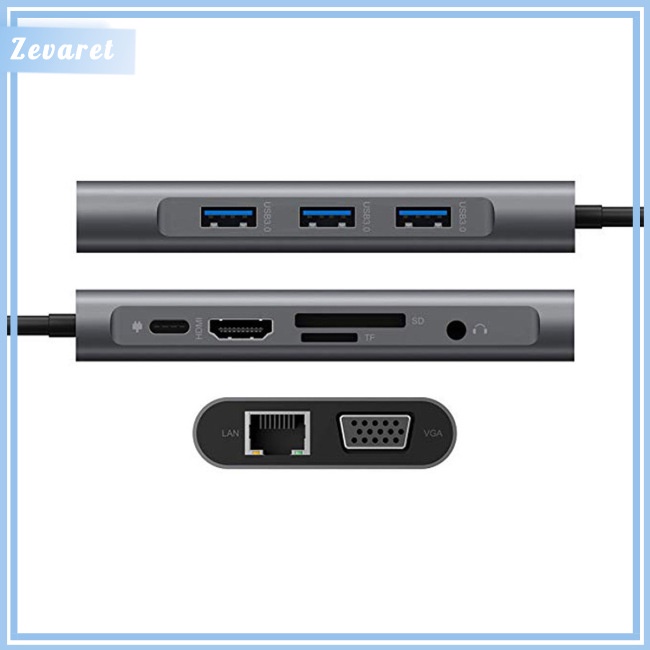 Bộ Chia Cổng Type-c Sang HDMI VGA RJ45 PD USB 3.0 10 Trong 1