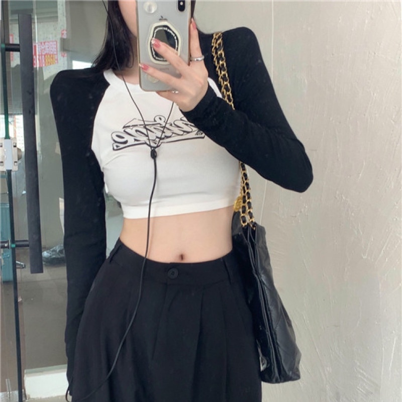 Áo Thun Lửng Tay Dài Dáng Ôm Thời Trang Dành Cho Nữ