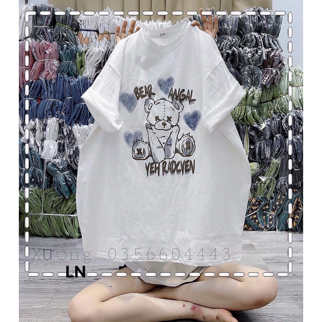 [ÁO THUN] Áo phông cổ tròn tay lỡ form thụng unisex in hình GẤU (LN-35KL)