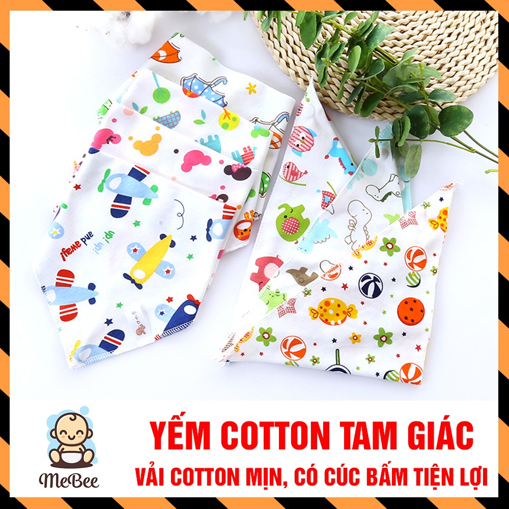 Khăn yếm tam giác 100% cotton có cúc bấm và họa tiết ngộ nghĩnh cho bé