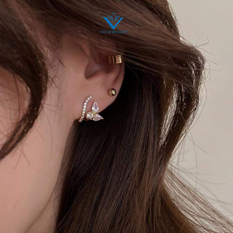 Khuyên tai bạc khuyên cỏ lá ôm tai xinh xắn dịu dàng(giá 1 đôi)