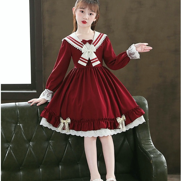 Đầm Công Chúa Tay Dài Phong Cách Lolita Dễ Thương Cho Bé Gái 3-14 Tuổi