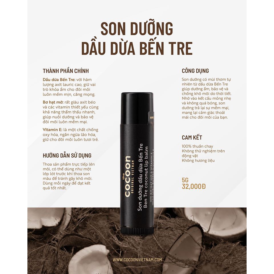 Son dưỡng dầu dừa bến tre Cocoon (son dưỡng tự nhiên tự dầu dừa, bơ hạt mỡ, vitaminE) | BigBuy360 - bigbuy360.vn