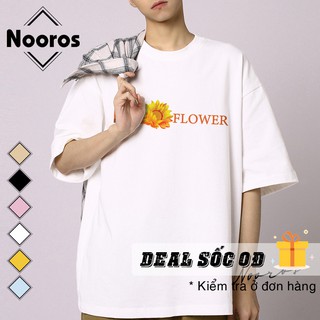 Áo thun tay lỡ nam nữ form rộng Nooros vải phông trơn cotton unisex mát hình in đẹp TAY LỠ SUN FLOWER - C07