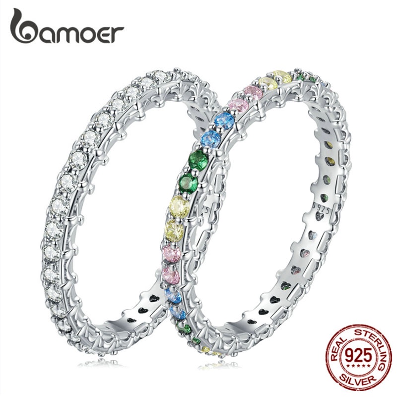 BAMOER Nhẫn Xi bạc 925 ĐíNh Đá Zircon Sang TrọNg