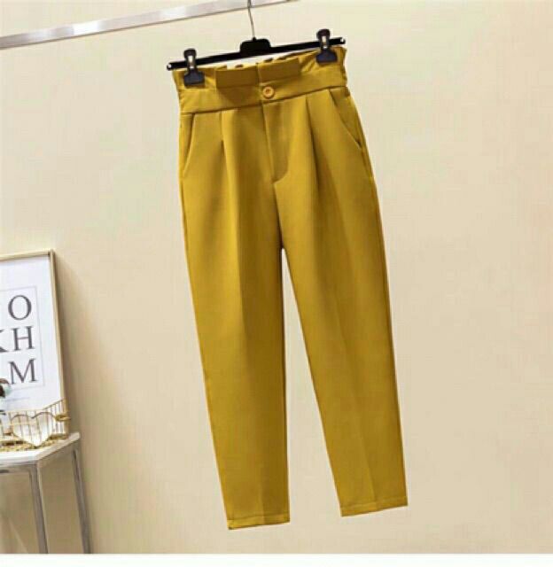 Quần baggy nữ cạp bèo chất vải tuyết mưa 3 màu đen, vàng, kem | BigBuy360 - bigbuy360.vn