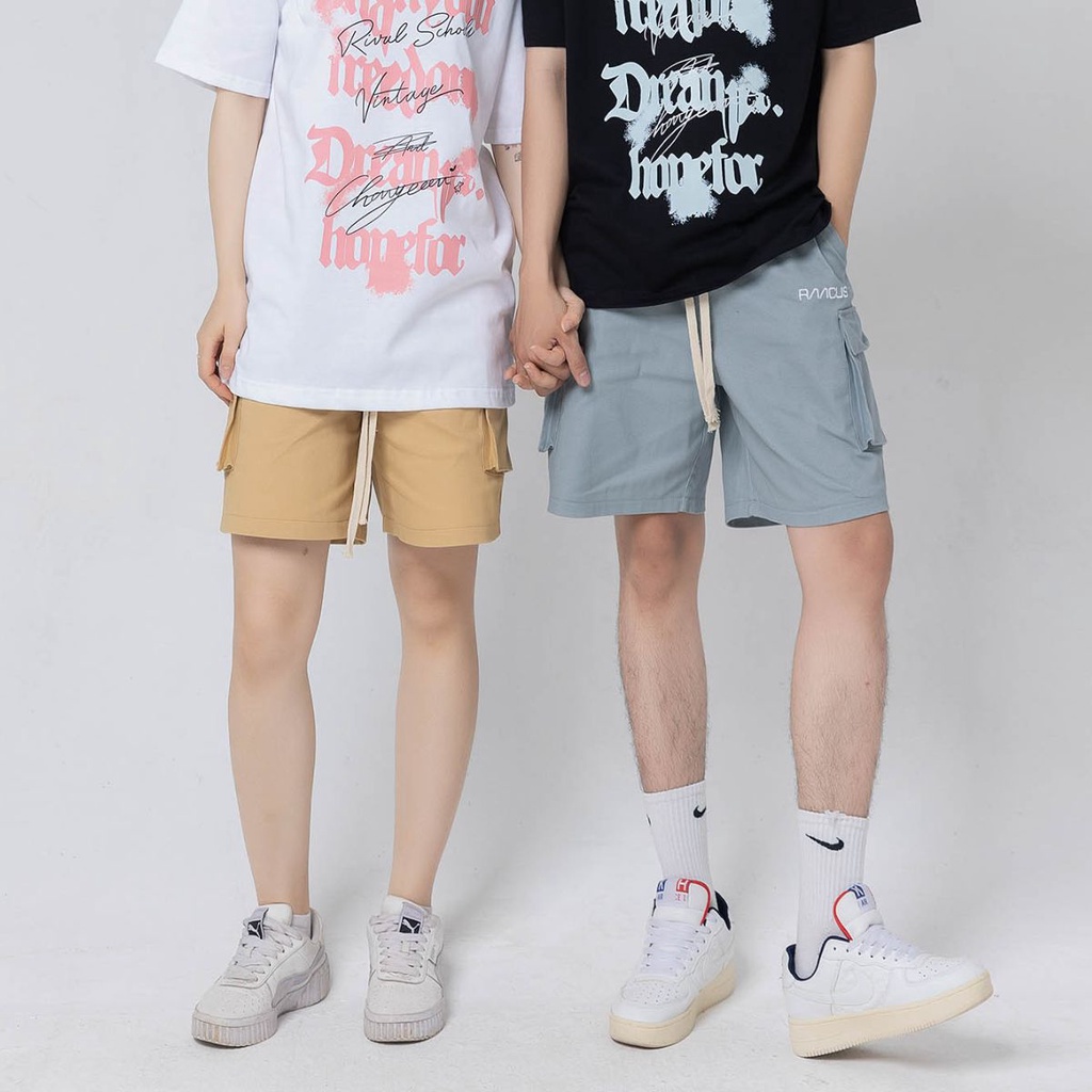 Quần short nam nữ kaki Raacus túi hộp ống rộng co giãn, quần sooc nam nữ kaki form unisex hàn quốc-QS229